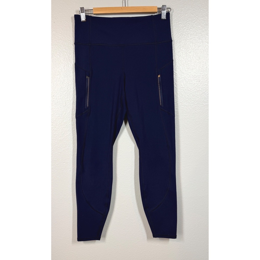 Athleta Rainier Tight Legging Women's M Navy Blue High Rise Fleece Lined Pockets